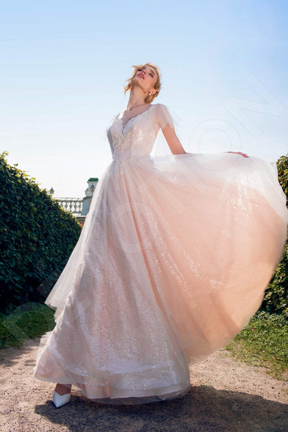 Damiella Open back A-line Short/ Cap sleeve Wedding Dress 3
