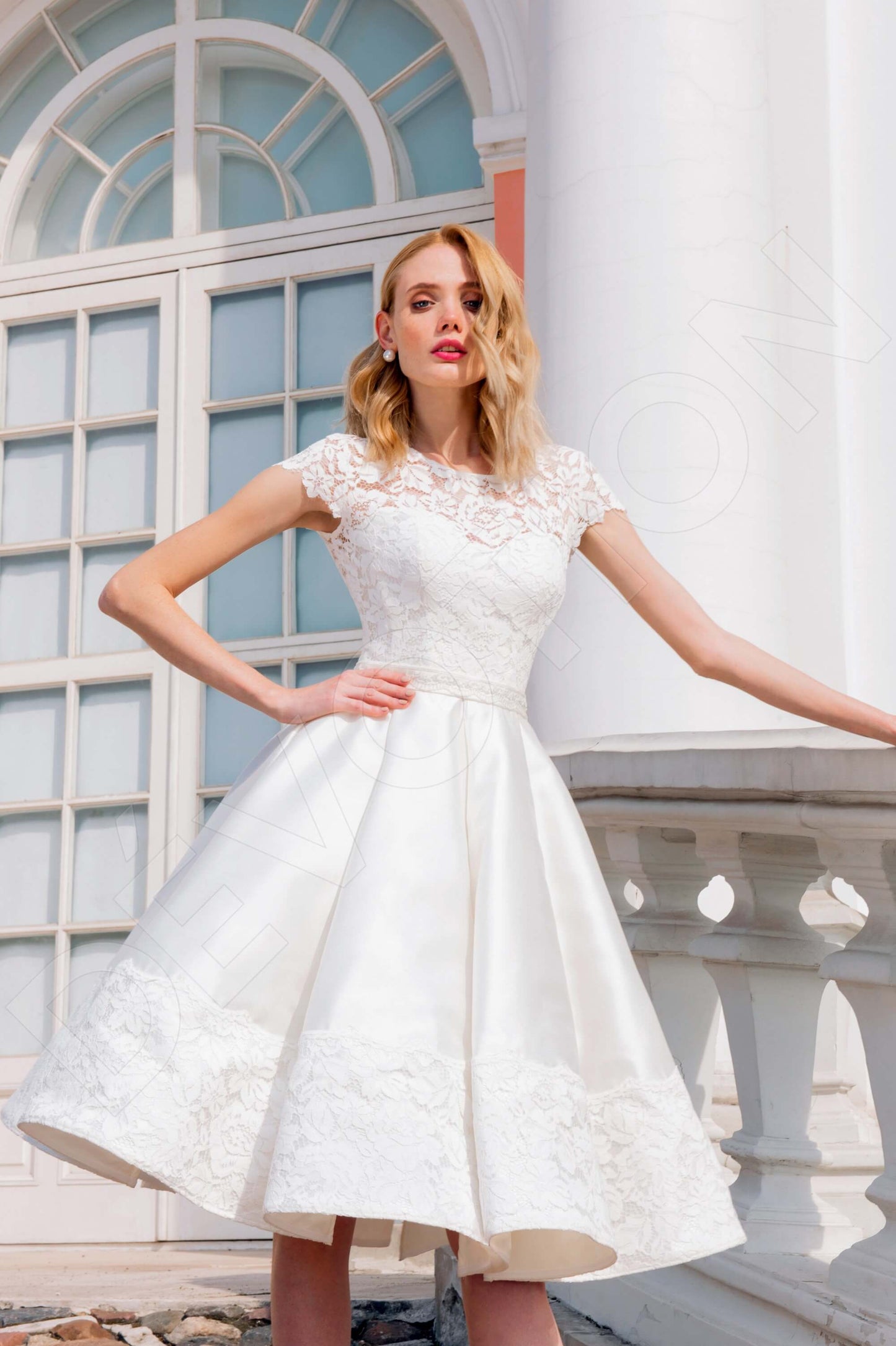 Ilma Open back A-line Short/ Cap sleeve Wedding Dress 2