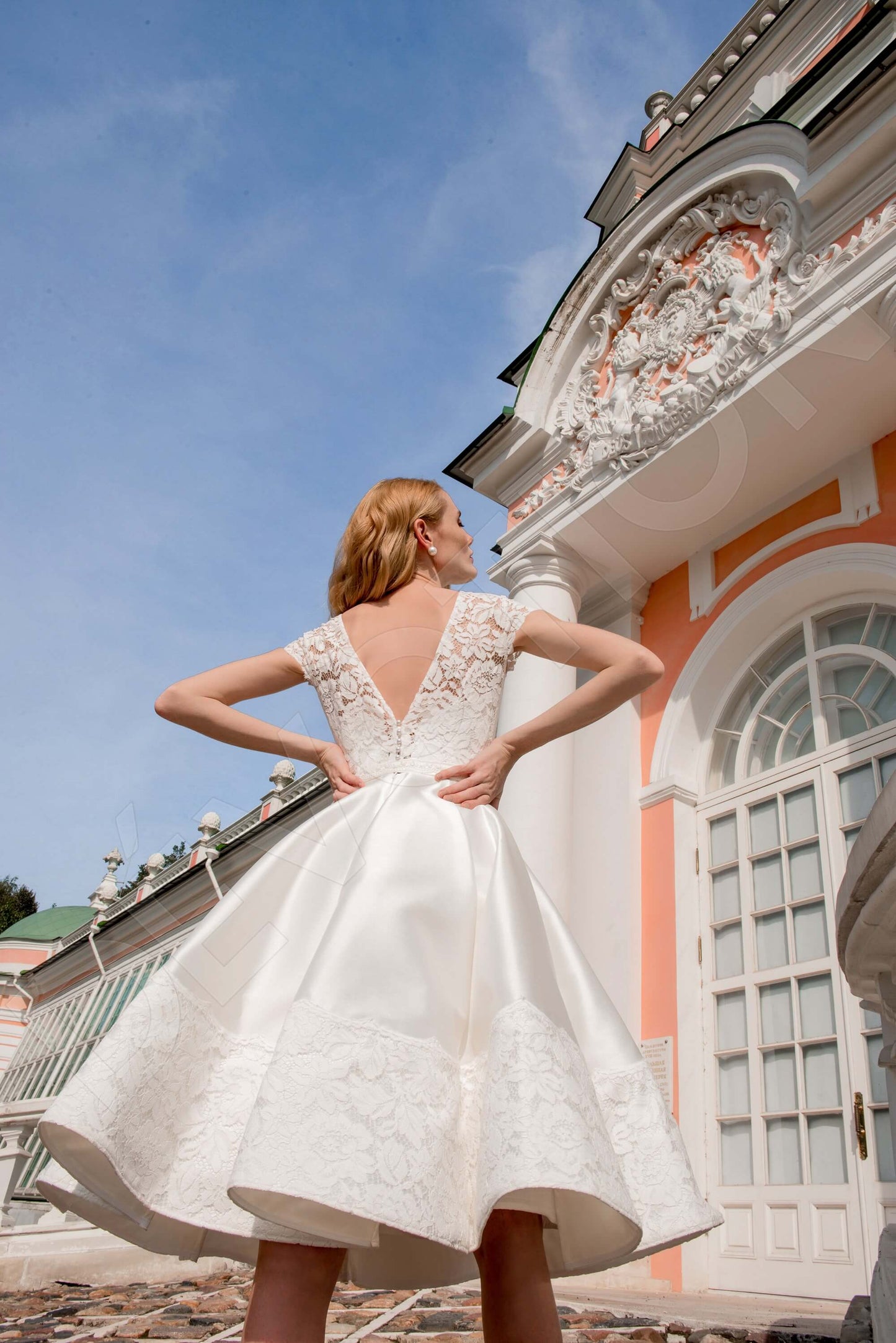 Ilma Open back A-line Short/ Cap sleeve Wedding Dress 3