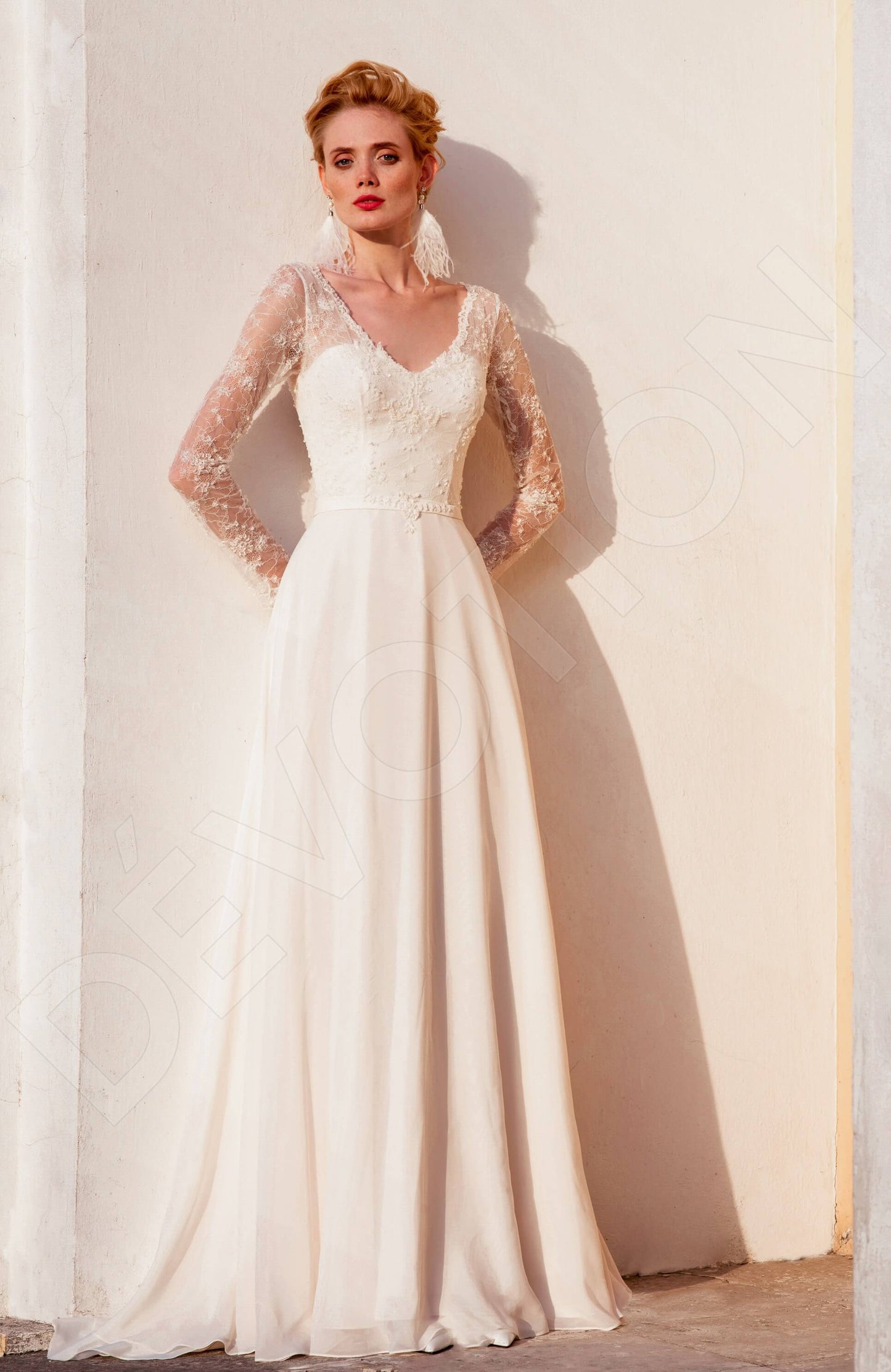 Miltia Open back A-line Long sleeve Wedding Dress Front