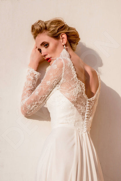 Miltia Open back A-line Long sleeve Wedding Dress Back