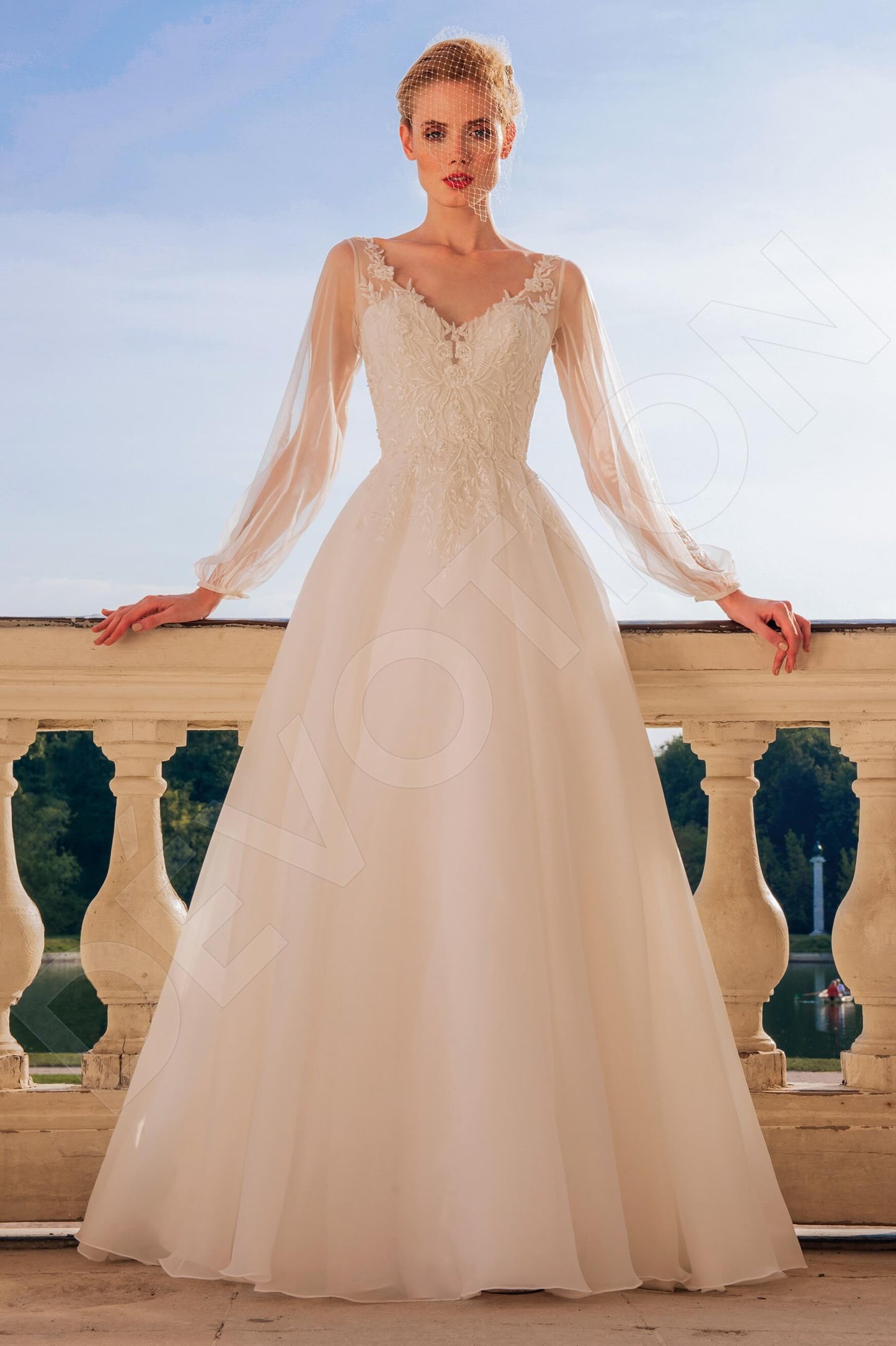 Lania Lace up back Princess/Ball Gown Long sleeve Wedding Dress Front