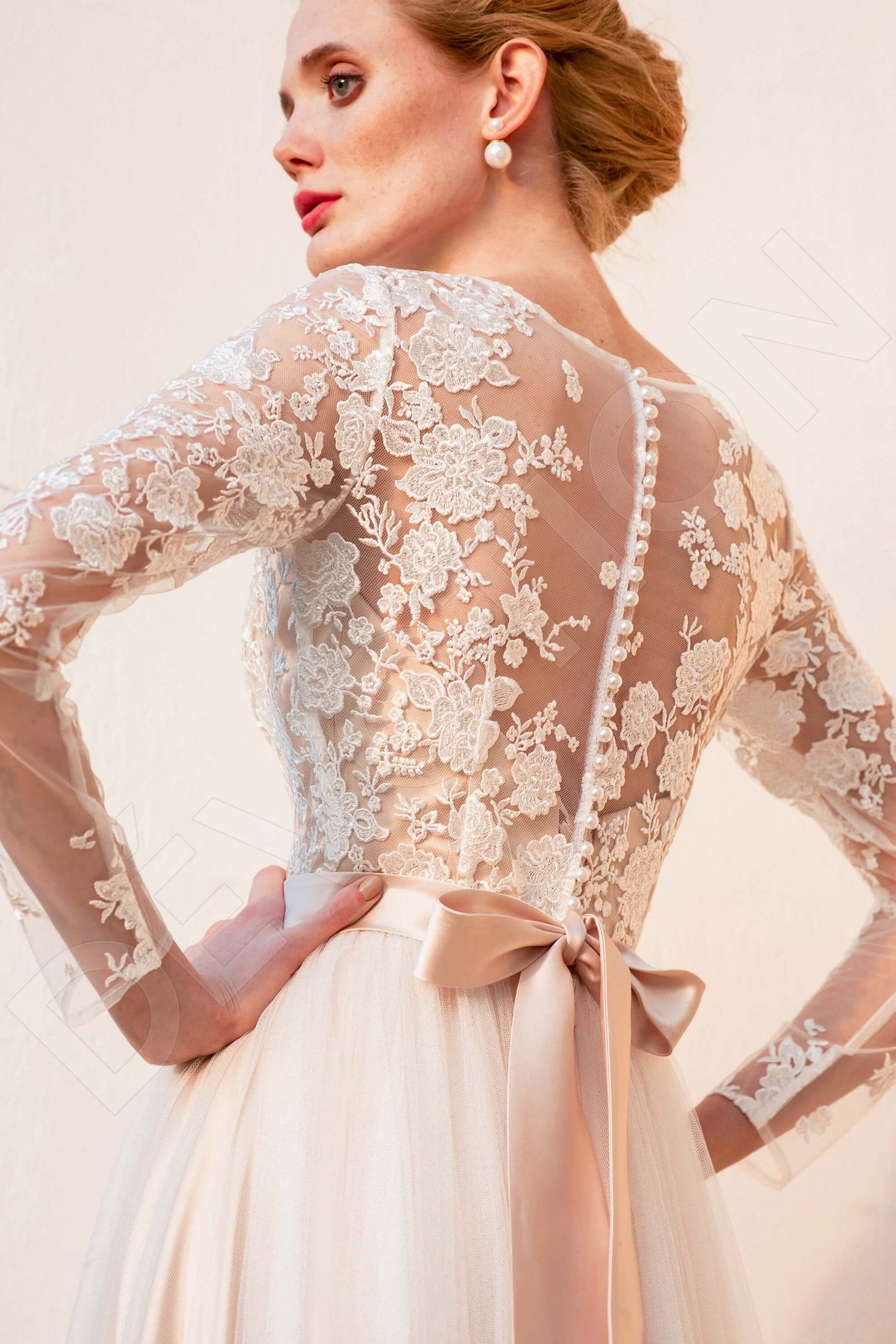 Helani Full back A-line Long sleeve Wedding Dress Back