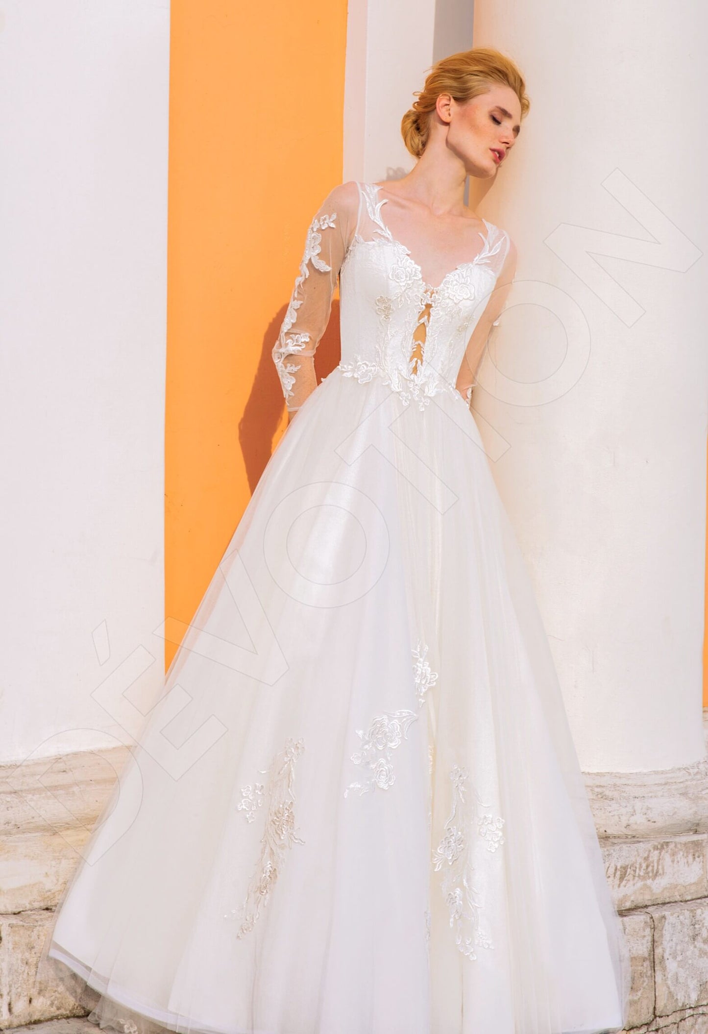 Octaviana Lace up back Princess/Ball Gown Long sleeve Wedding Dress Front