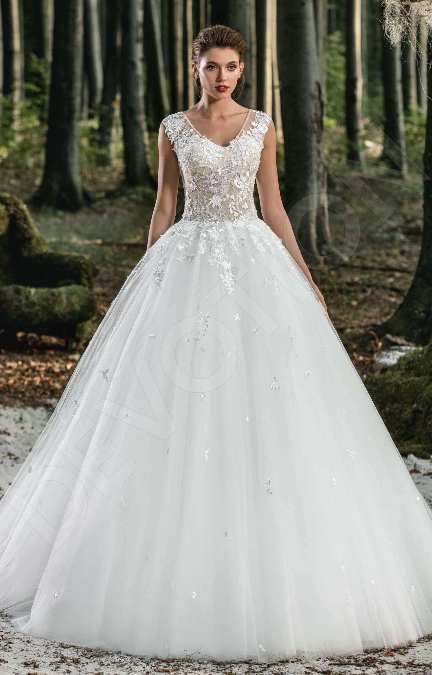 Fayre Princess/Ball Gown Boat/Bateau White Powder Wedding dress