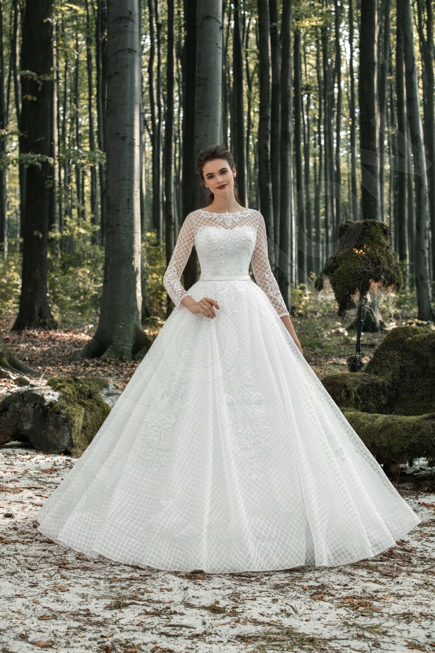 Satina Illusion back A-line Long sleeve Wedding Dress 2