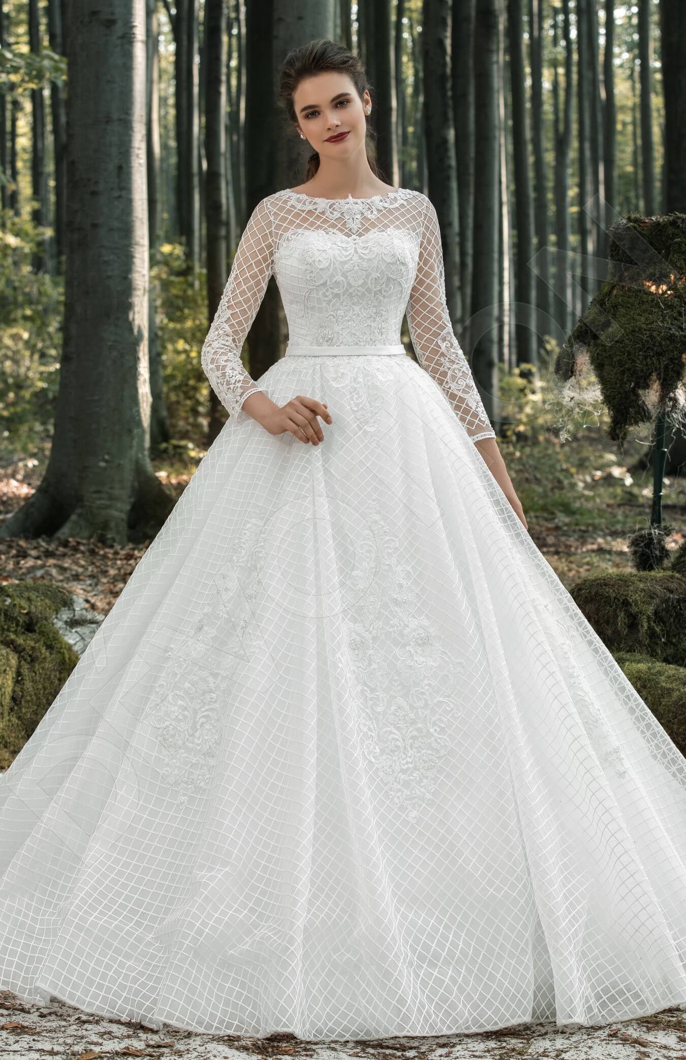 Satina Illusion back A-line Long sleeve Wedding Dress Front