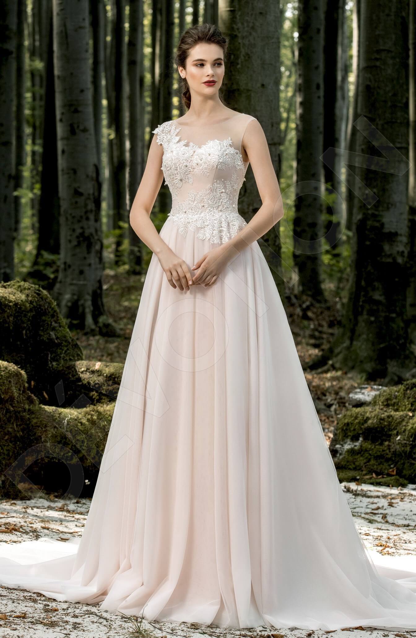 Sybil Illusion back A-line Sleeveless Wedding Dress Front