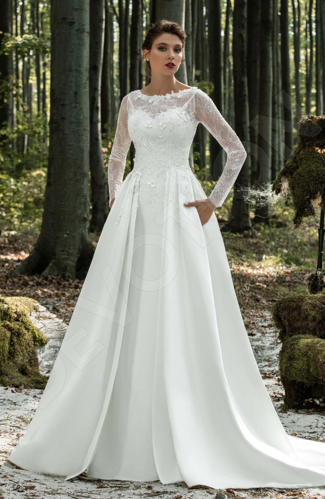 Eugenia Full back A-line Long sleeve Wedding Dress Front
