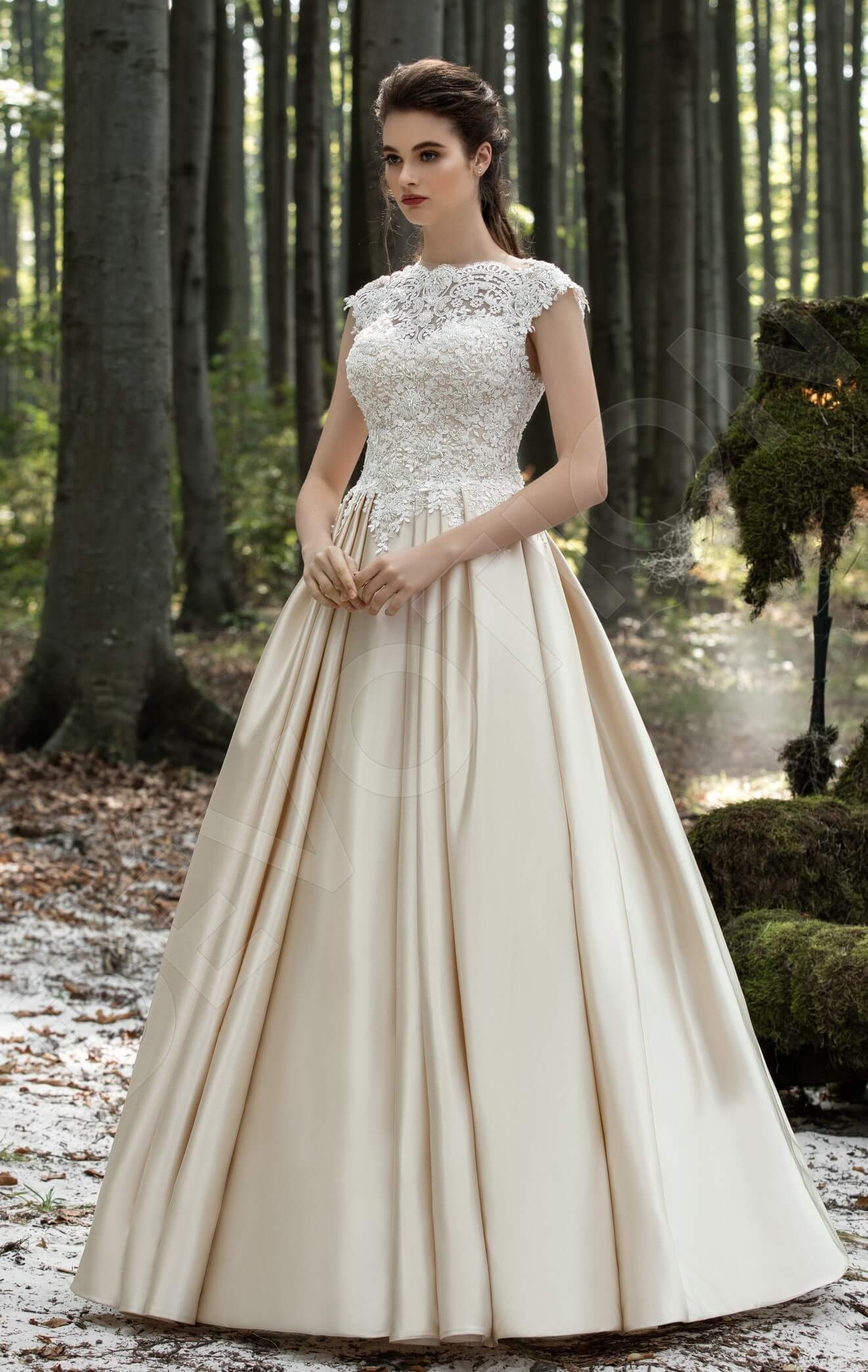 Caia Illusion back A-line Short/ Cap sleeve Wedding Dress Front