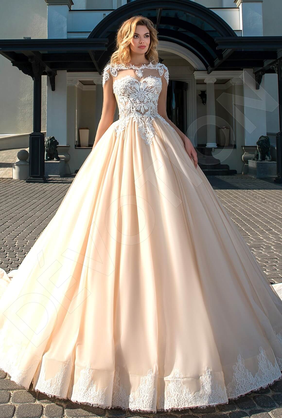 Stella Illusion back Princess/Ball Gown Long sleeve Wedding Dress Front