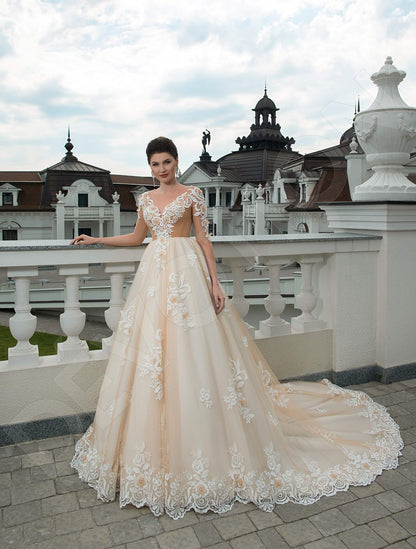 Laurentina Full back A-line 3/4 sleeve Wedding Dress 7