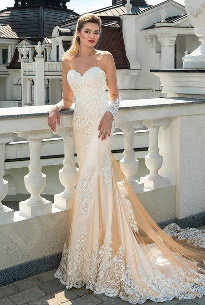 Annette Illusion back Trumpet/Mermaid Long sleeve Wedding Dress Front