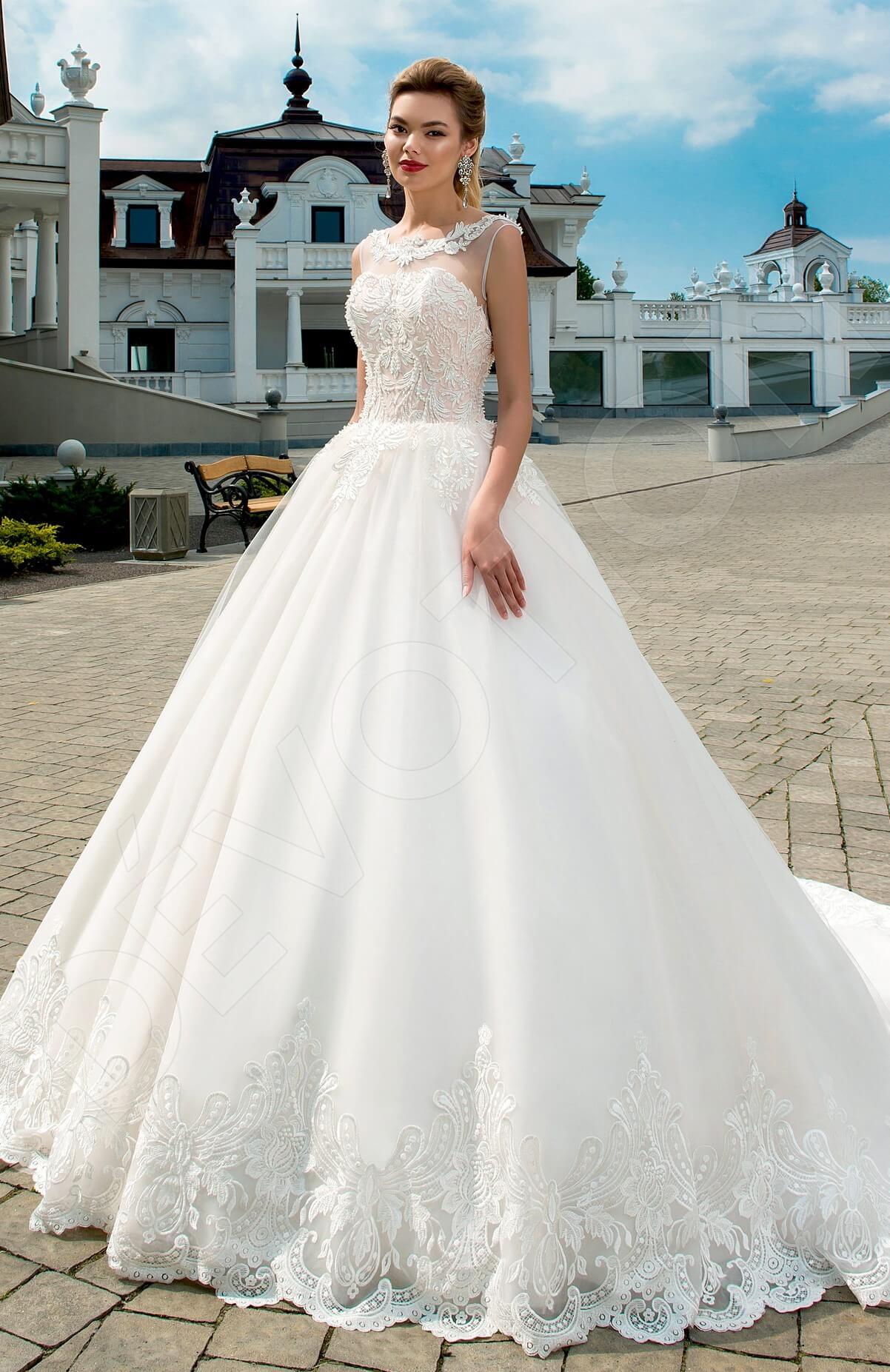 Perlita Princess/Ball Gown Boat/Bateau Milk Powder Wedding dress