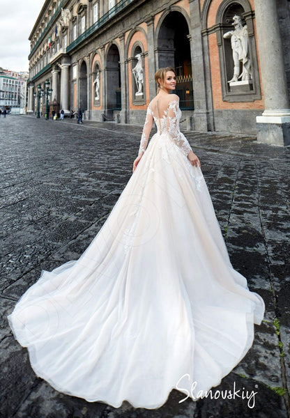 Nansia Illusion back A-line Long sleeve Wedding Dress Back