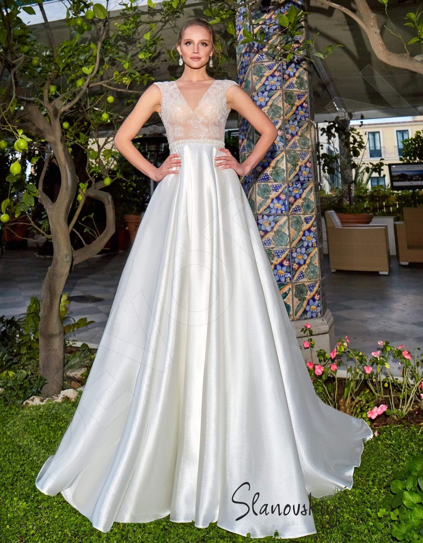 Pamela Open back A-line Short/ Cap sleeve Wedding Dress Front