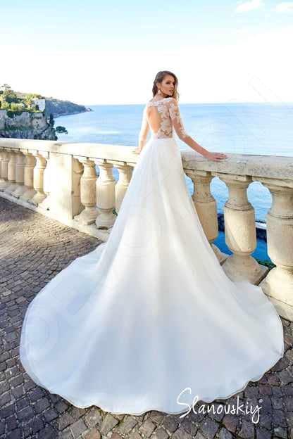 Rumia Open back A-line Half sleeve Wedding Dress Back