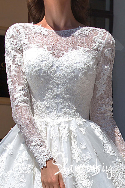 Cecilly Lace up back Princess/Ball Gown Long sleeve Wedding Dress 4