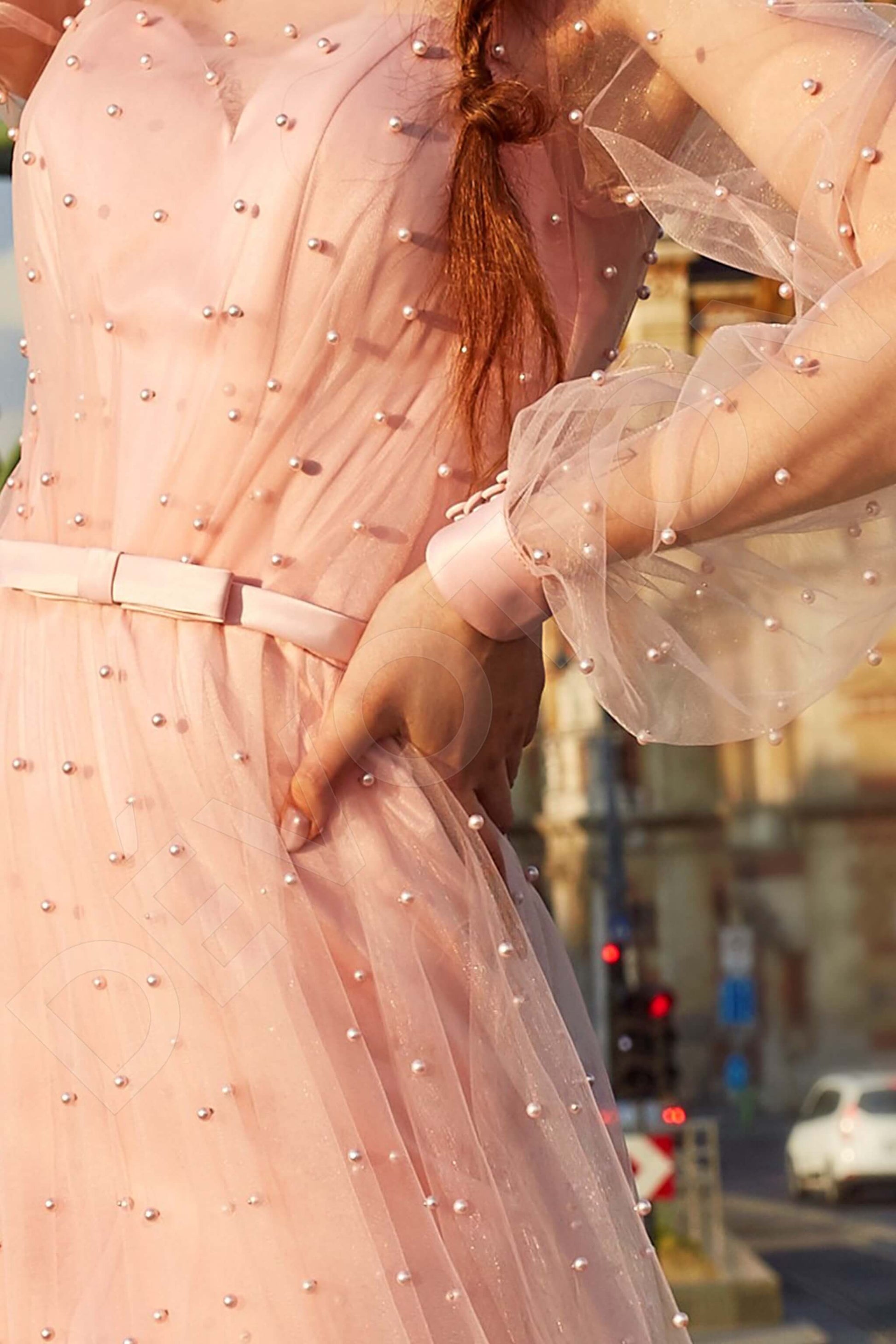 Valeggia A-line Boat/Bateau Pink Wedding dress
