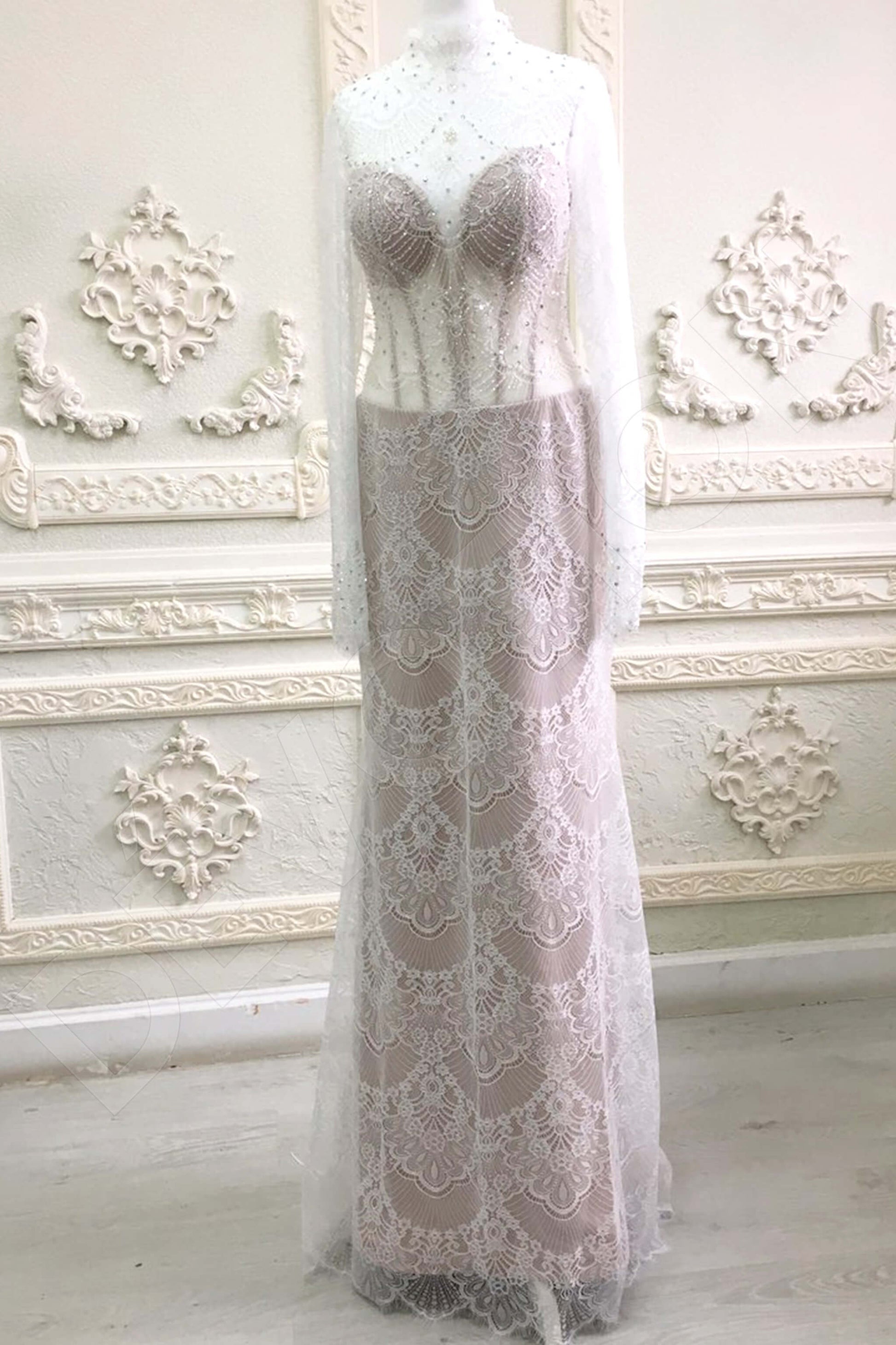 Safolla A-line High neck Cream Wedding dress