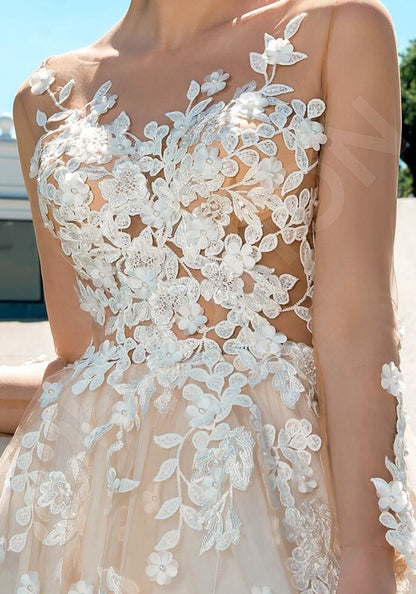 Ludovika Illusion back A-line 3/4 sleeve Wedding Dress 5