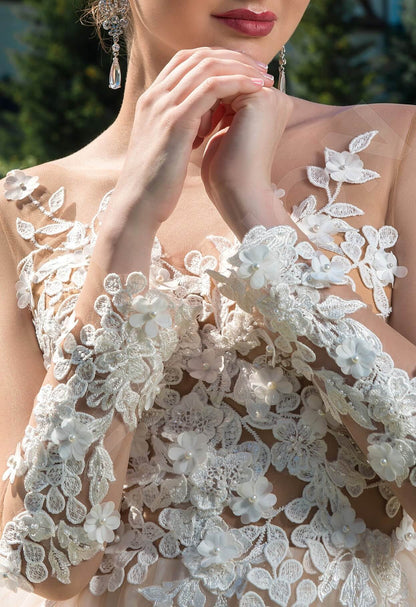 Ludovika Illusion back A-line 3/4 sleeve Wedding Dress 6
