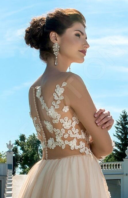 Ludovika Illusion back A-line 3/4 sleeve Wedding Dress 7