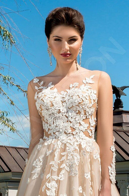 Ludovika Illusion back A-line 3/4 sleeve Wedding Dress 9