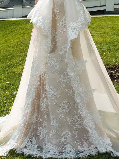 Sheyla Illusion back A-line Short/ Cap sleeve Wedding Dress 6