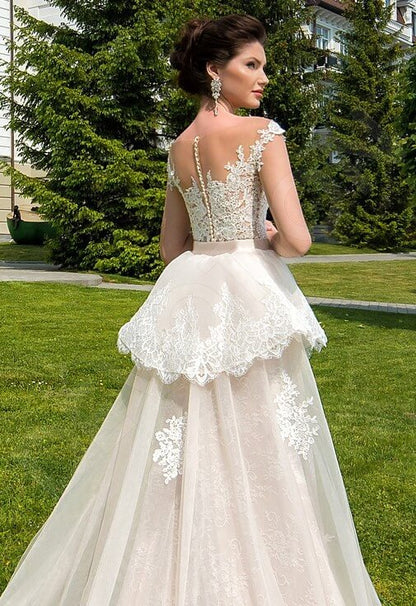 Sheyla Illusion back A-line Short/ Cap sleeve Wedding Dress 5