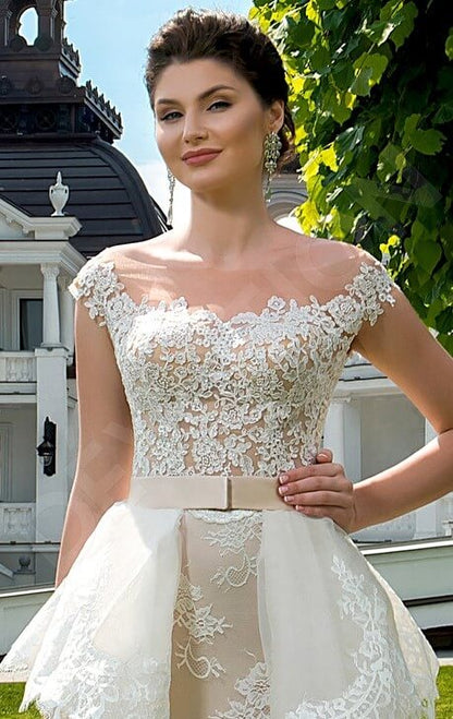 Sheyla Illusion back A-line Short/ Cap sleeve Wedding Dress 7