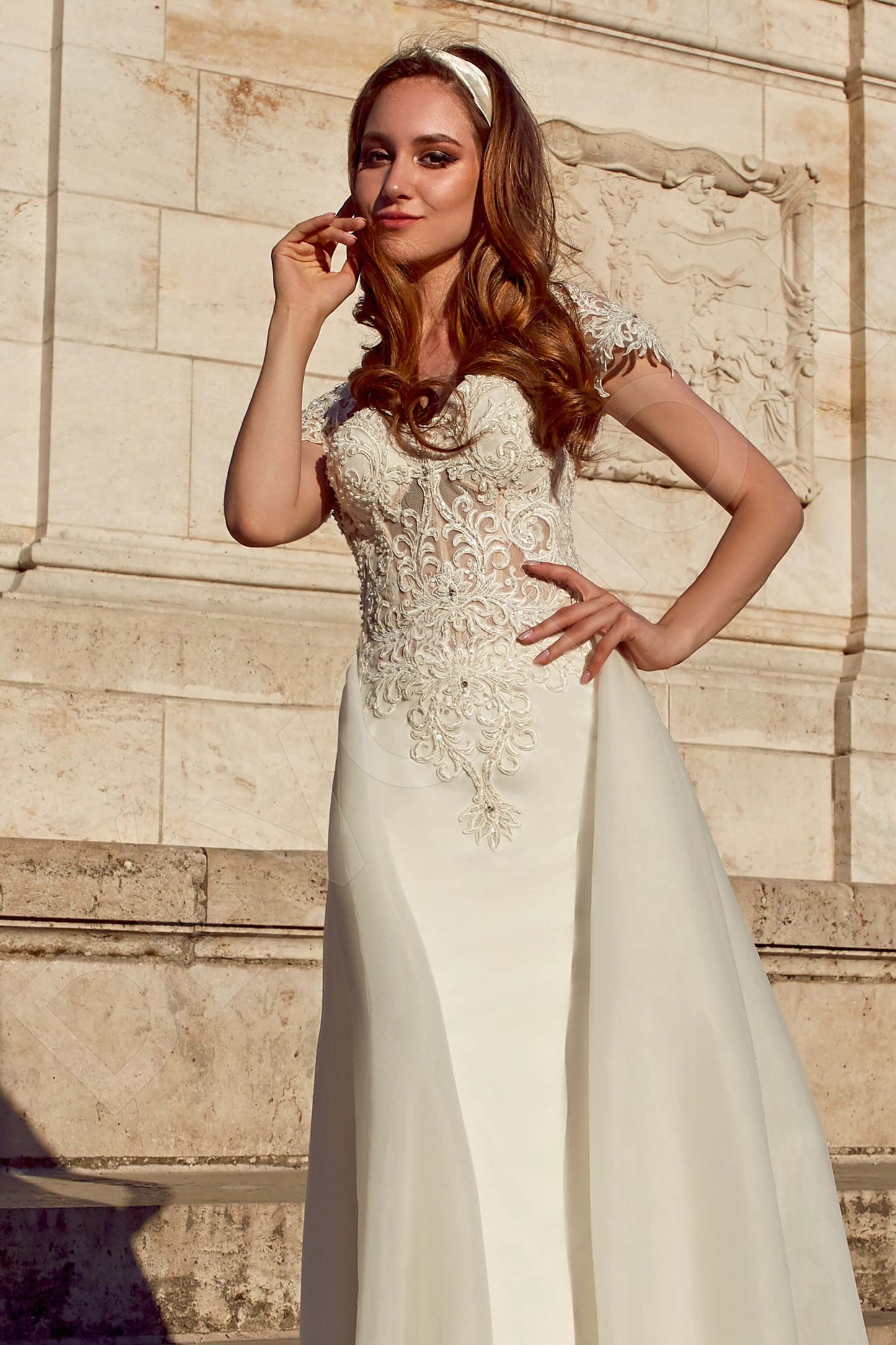 Helinda Open back A-line Short/ Cap sleeve Wedding Dress 3