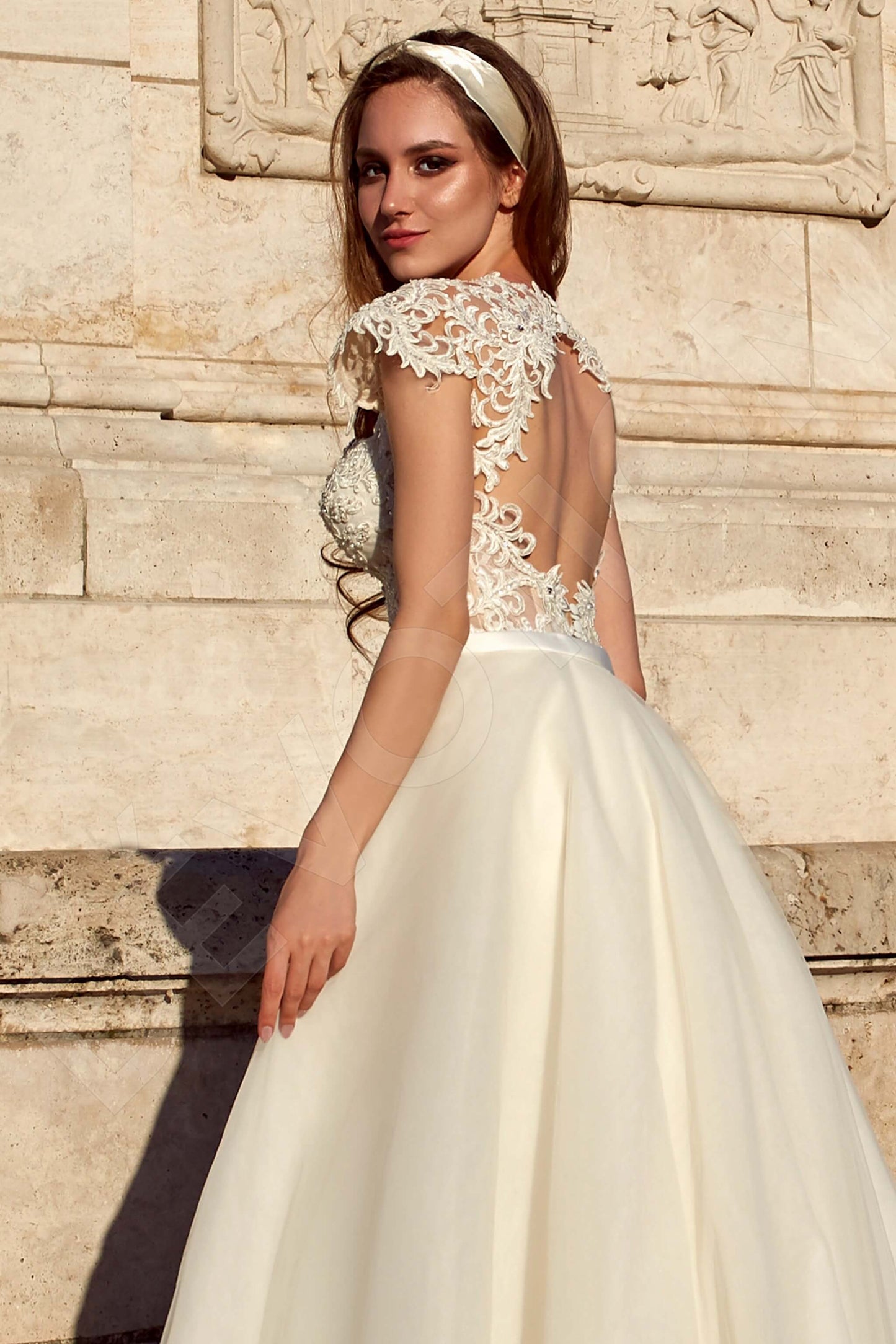 Helinda Open back A-line Short/ Cap sleeve Wedding Dress 4