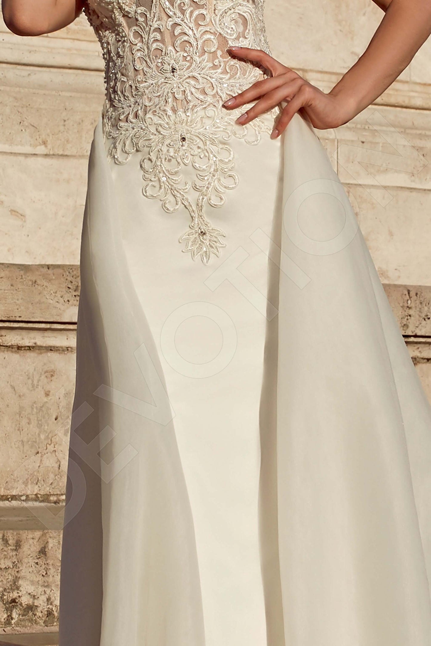 Helinda Open back A-line Short/ Cap sleeve Wedding Dress 5