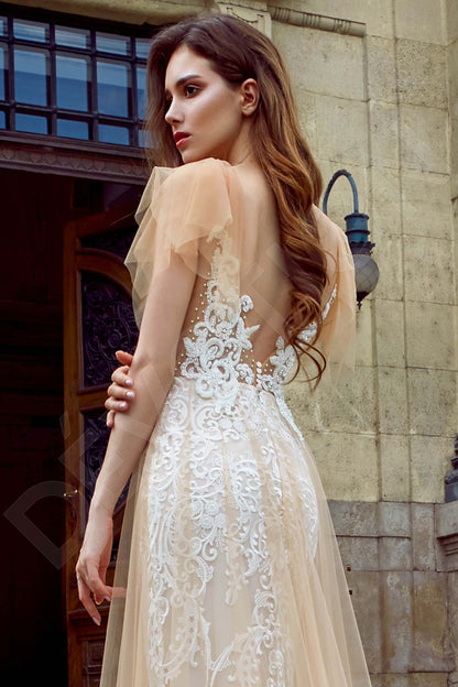 Floana Open back A-line Short/ Cap sleeve Wedding Dress 3