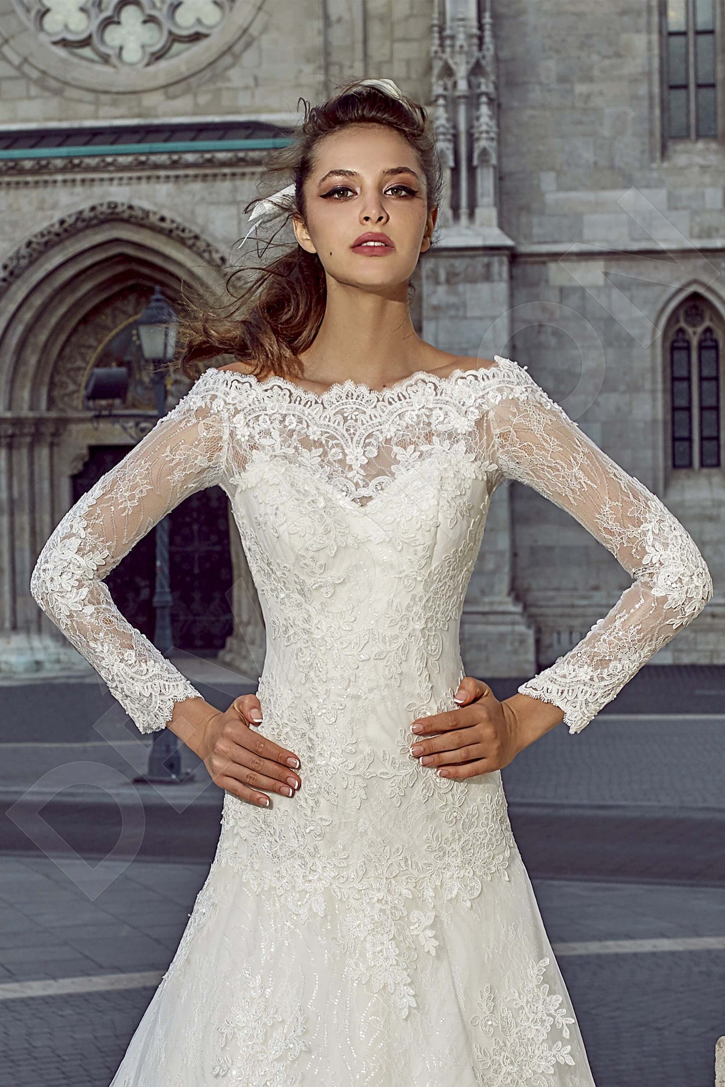 Nilis Full back A-line Long sleeve Wedding Dress 2