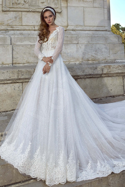 Eugenie Full back A-line Long sleeve Wedding Dress Front
