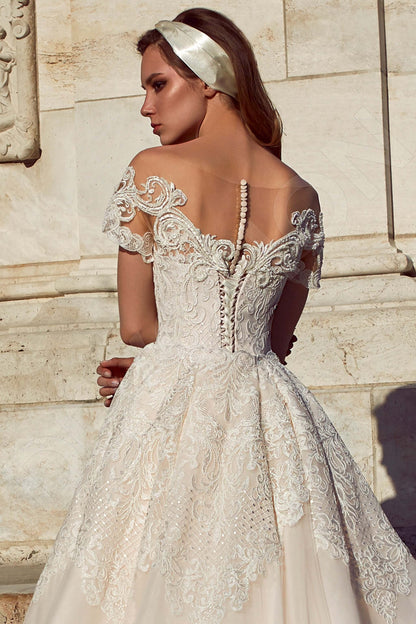 Luminara Illusion back A-line Short/ Cap sleeve Wedding Dress 4