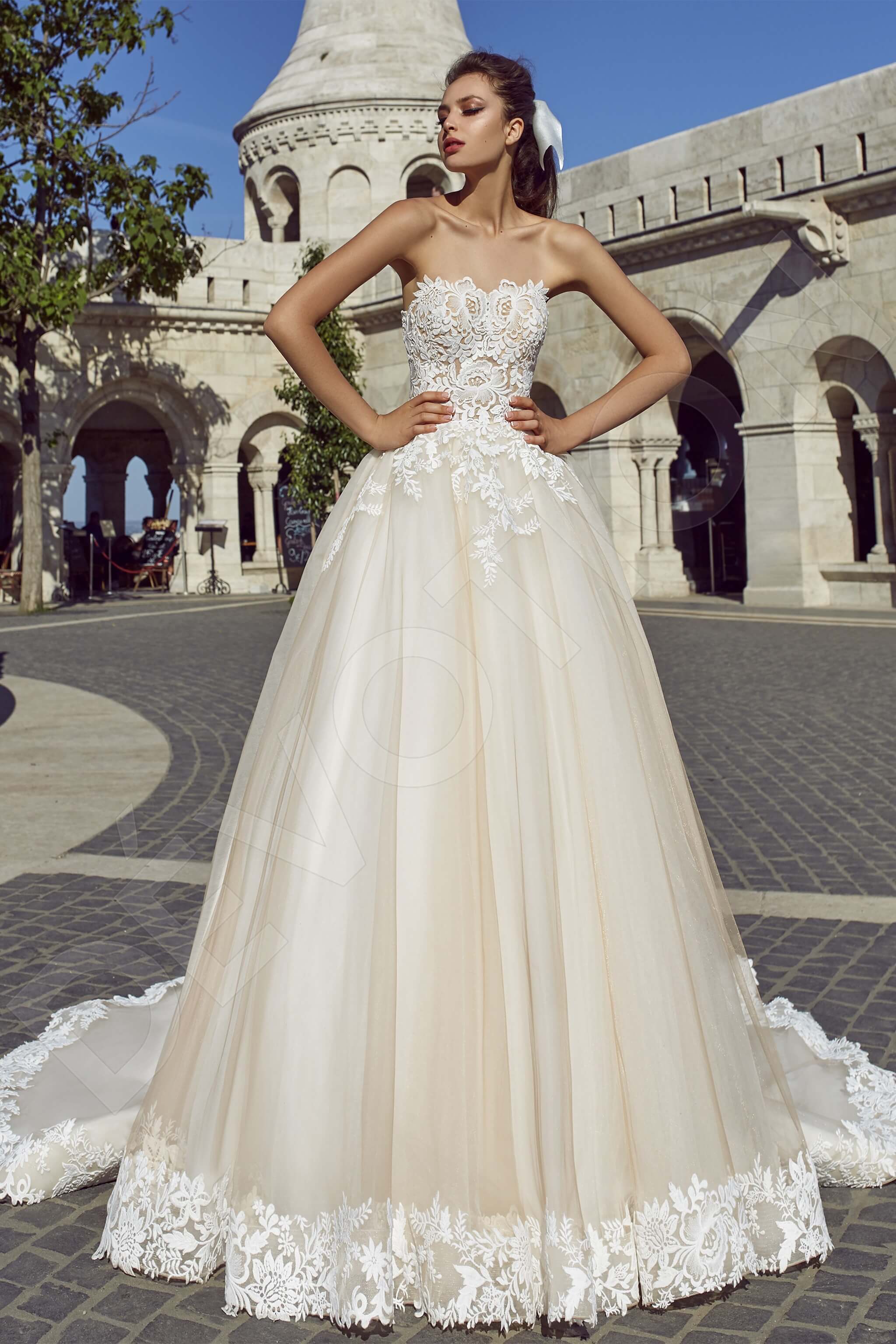 EDEN / Straight Neckline Wedding Dress with Romantic Lace Train - LaceMarry