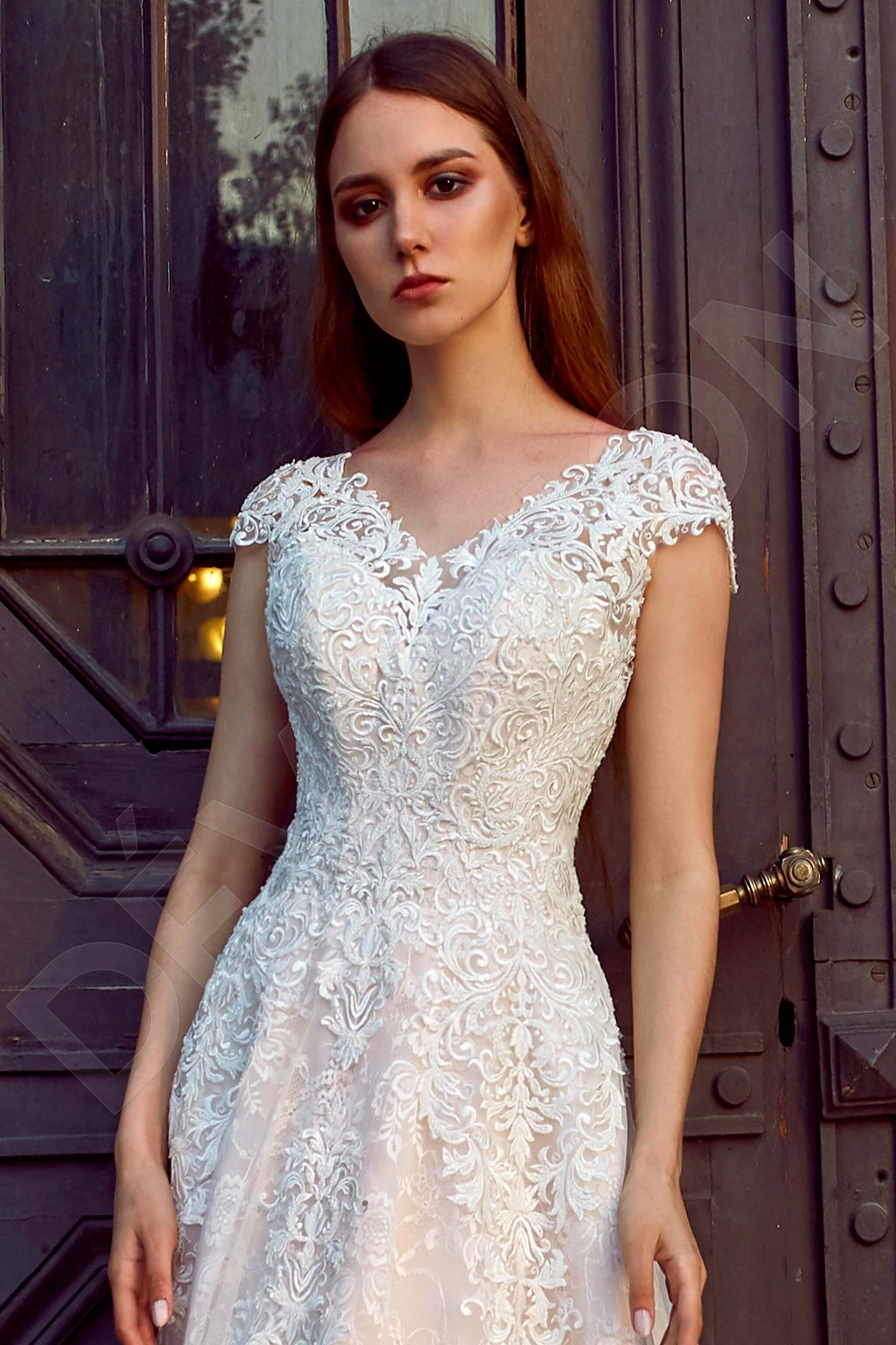 Maggie Illusion back A-line Short/ Cap sleeve Wedding Dress 2