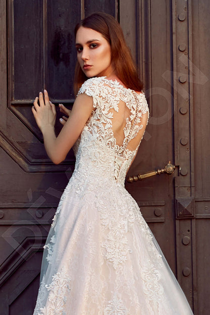 Maggie Illusion back A-line Short/ Cap sleeve Wedding Dress 3