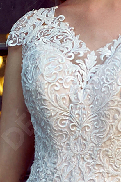 Maggie Illusion back A-line Short/ Cap sleeve Wedding Dress 4