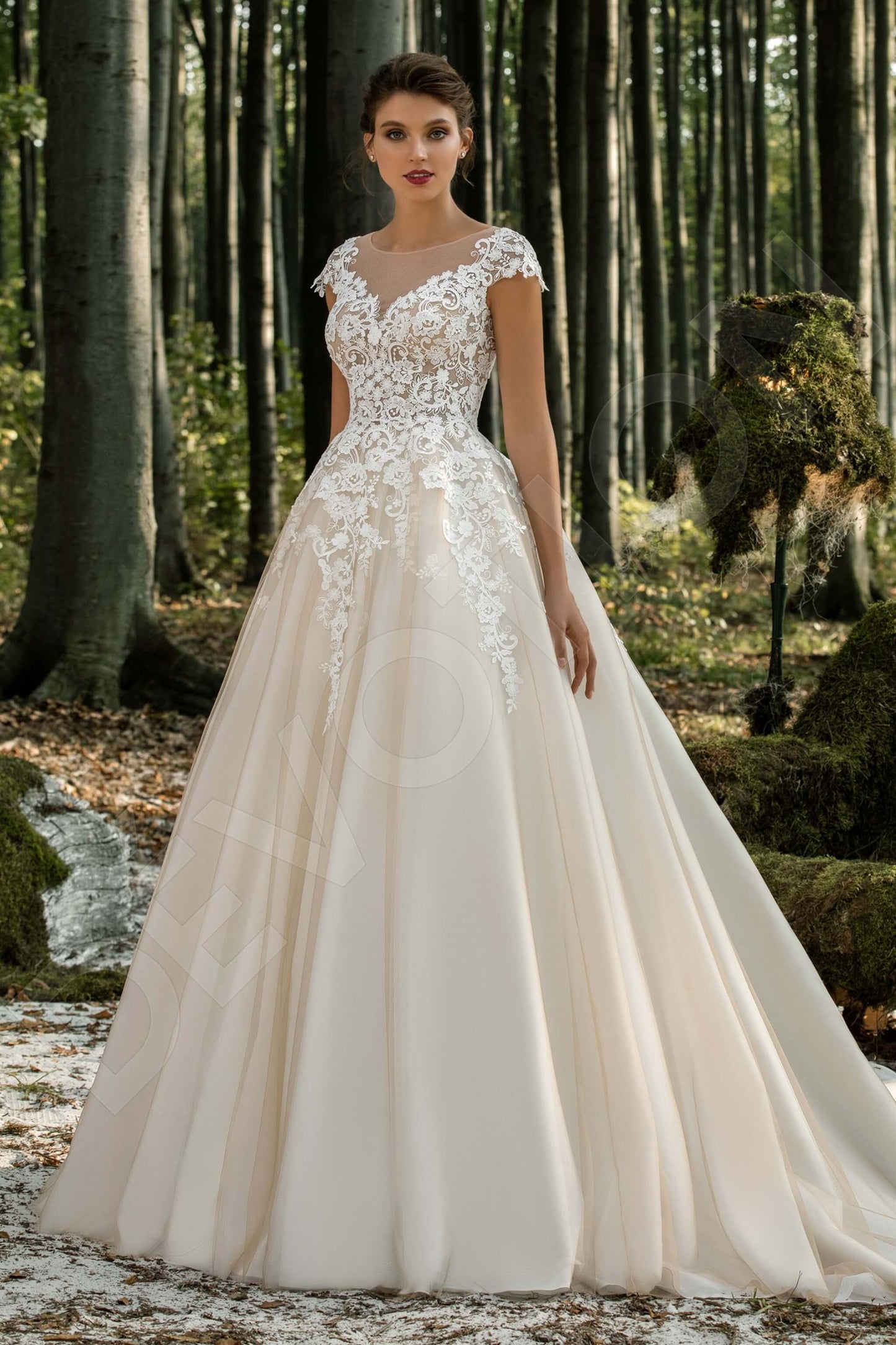 Clementina Illusion back A-line Short/ Cap sleeve Wedding Dress Front