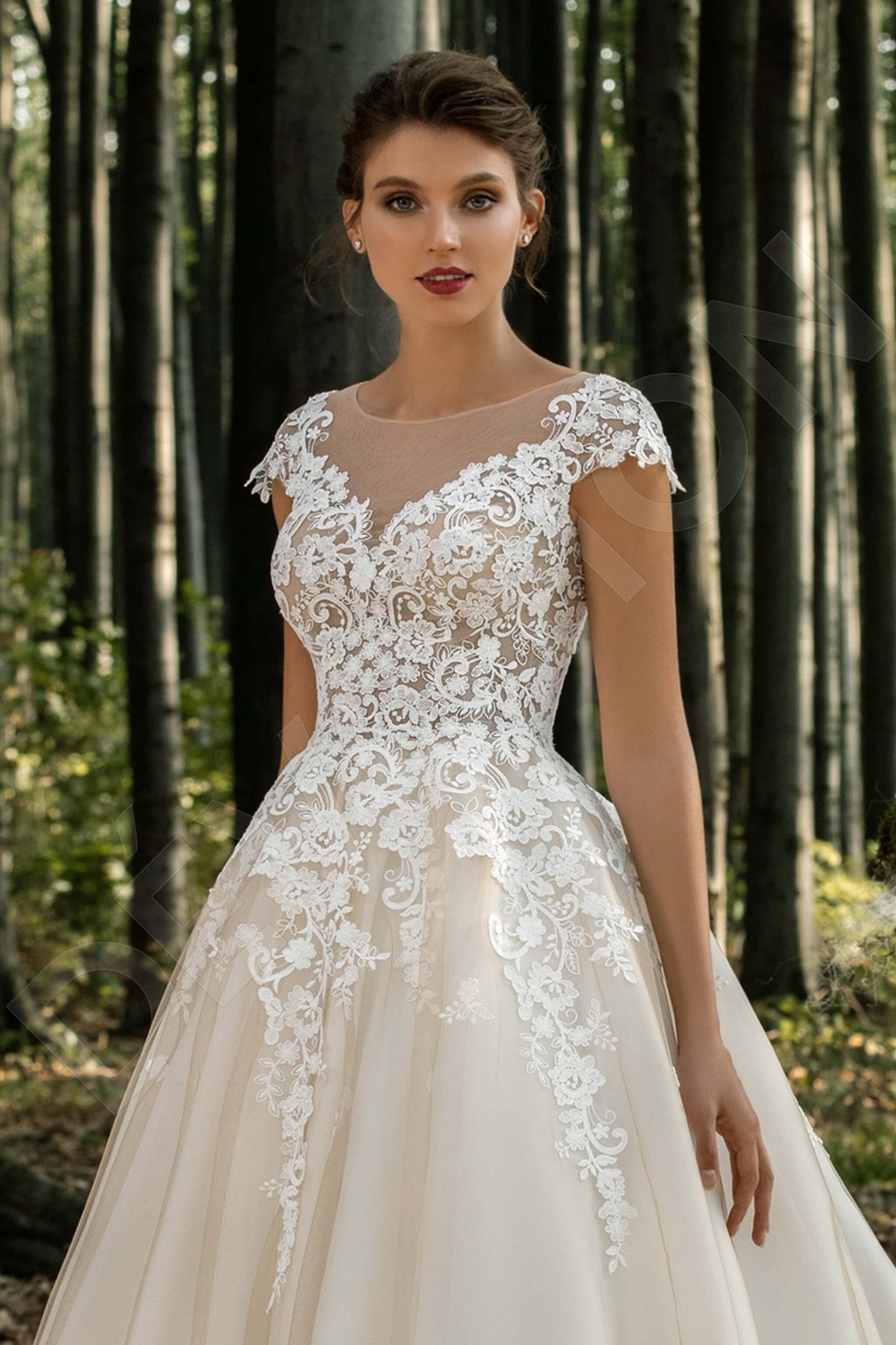 Clementina Illusion back A-line Short/ Cap sleeve Wedding Dress 2