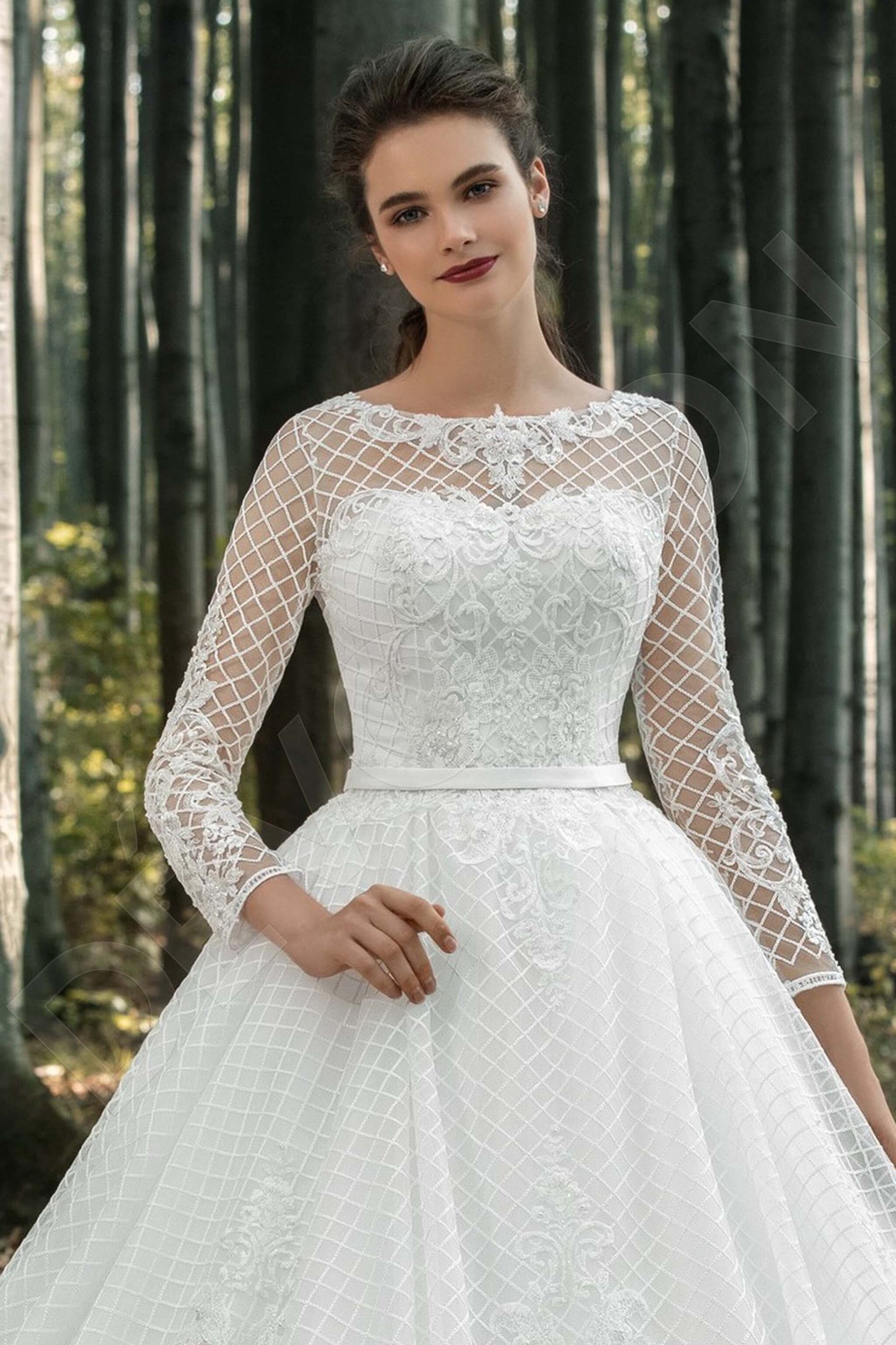 Satina Illusion back A-line Long sleeve Wedding Dress 3