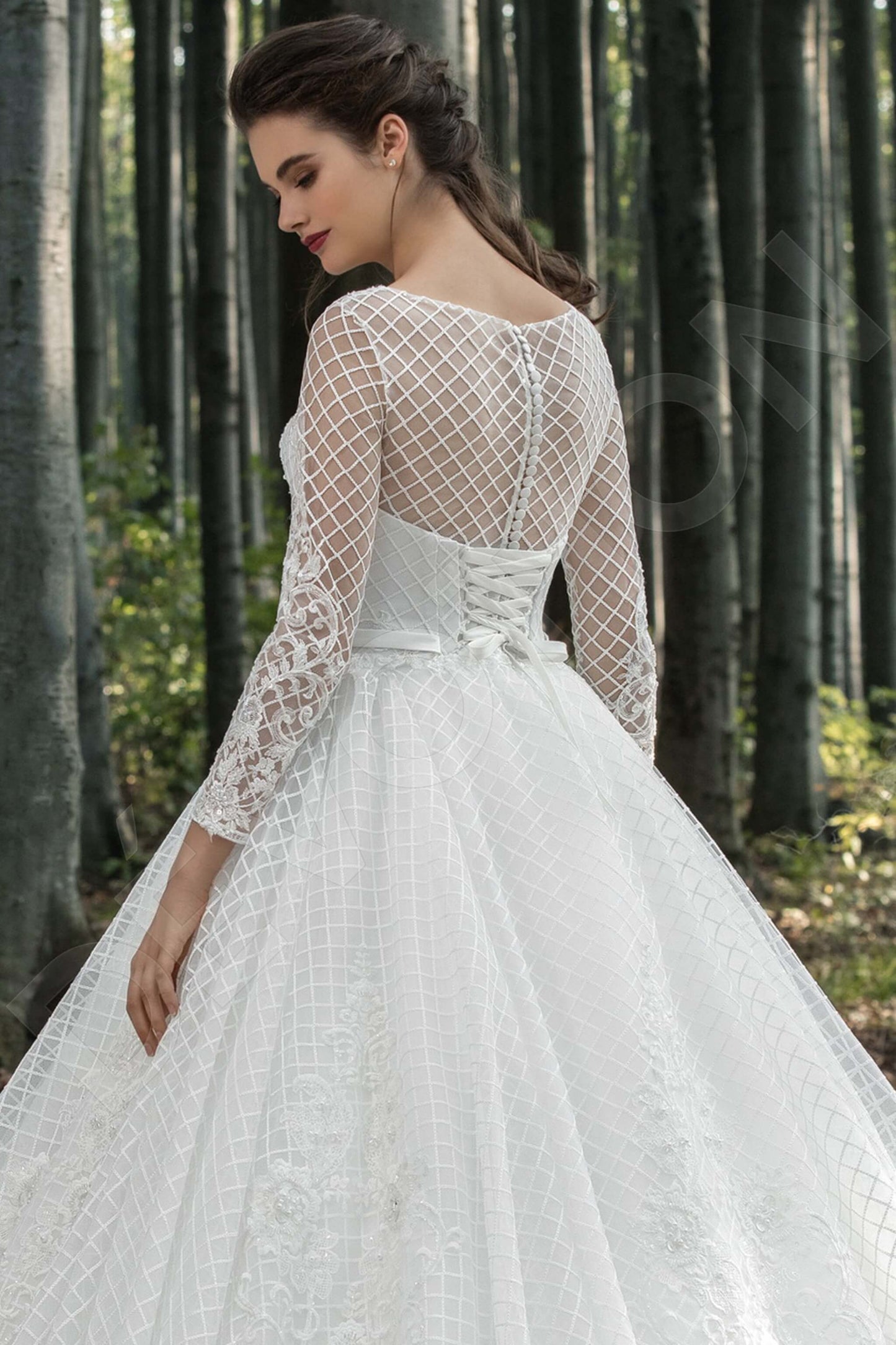 Satina Illusion back A-line Long sleeve Wedding Dress 4