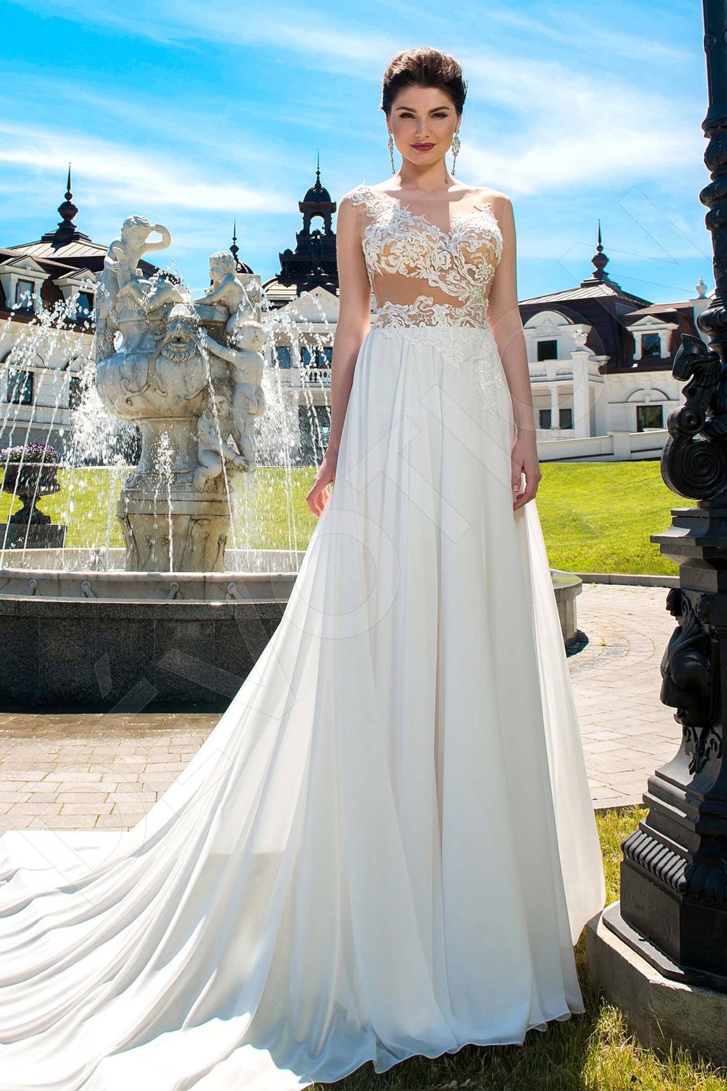 Bellinda Illusion back A-line Sleeveless Wedding Dress Front