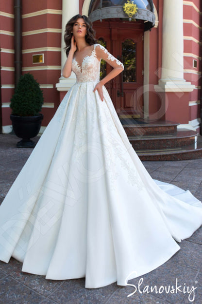 Demetra Illusion back A-line 3/4 sleeve Wedding Dress Front