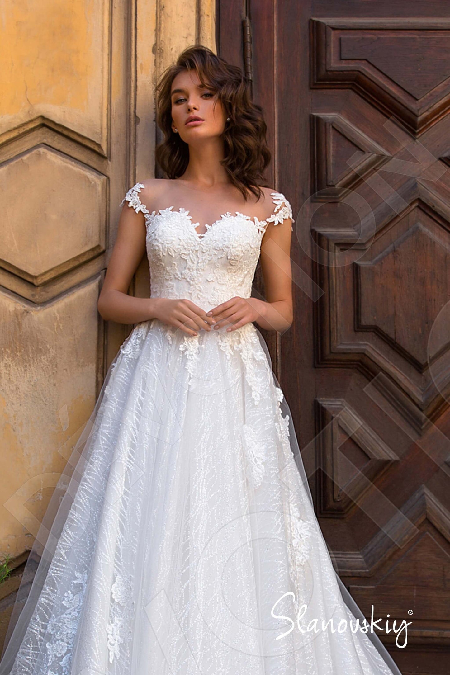 Malvina Illusion back A-line Short/ Cap sleeve Wedding Dress 2