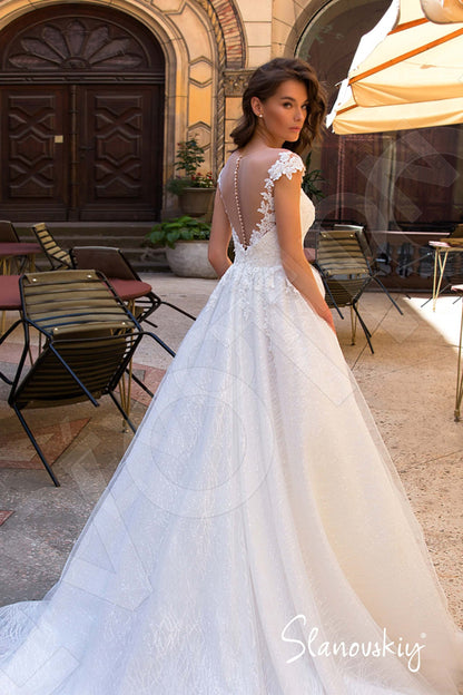 Malvina Illusion back A-line Short/ Cap sleeve Wedding Dress 3